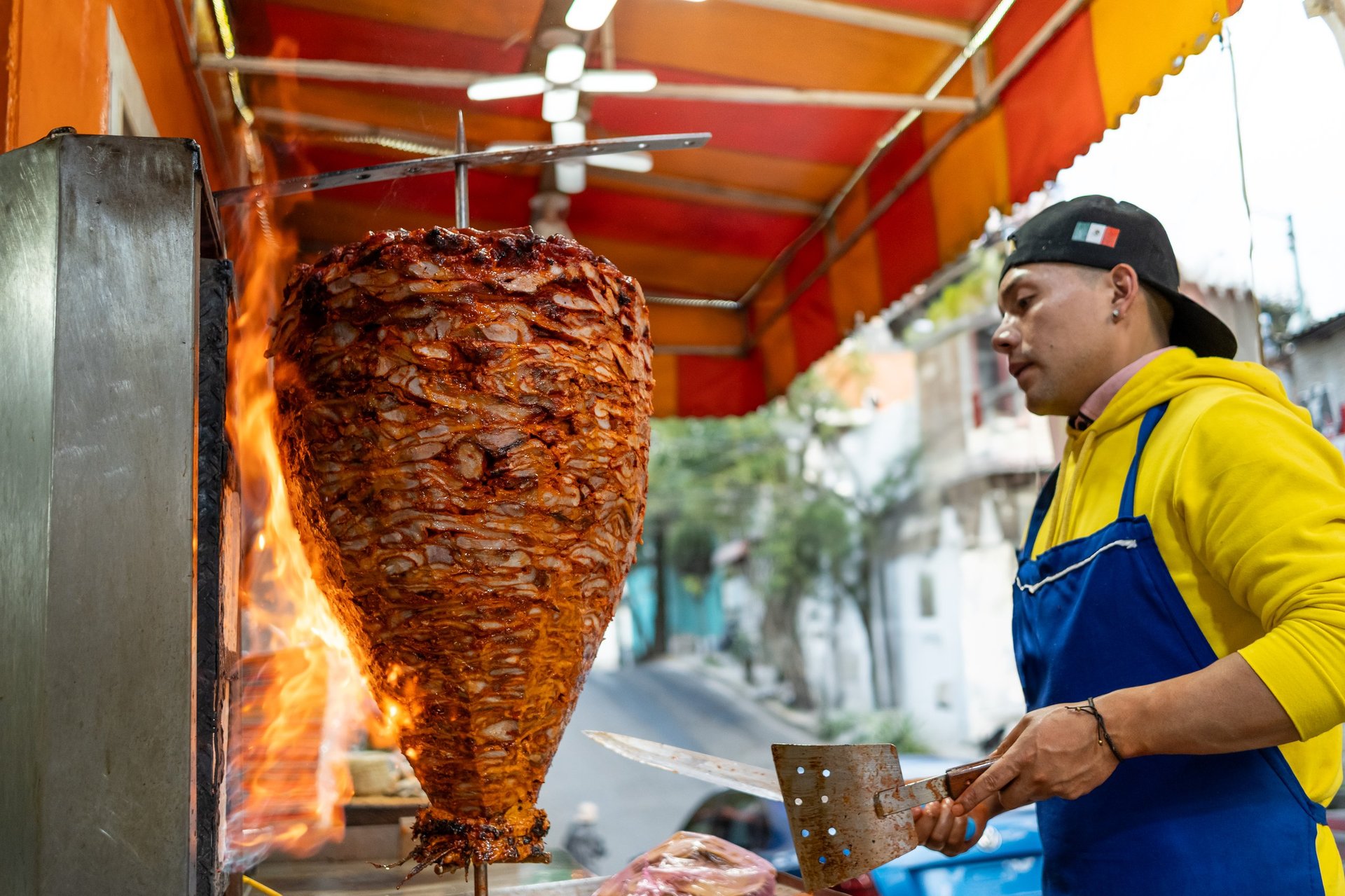 Tacos al pastor being prepared